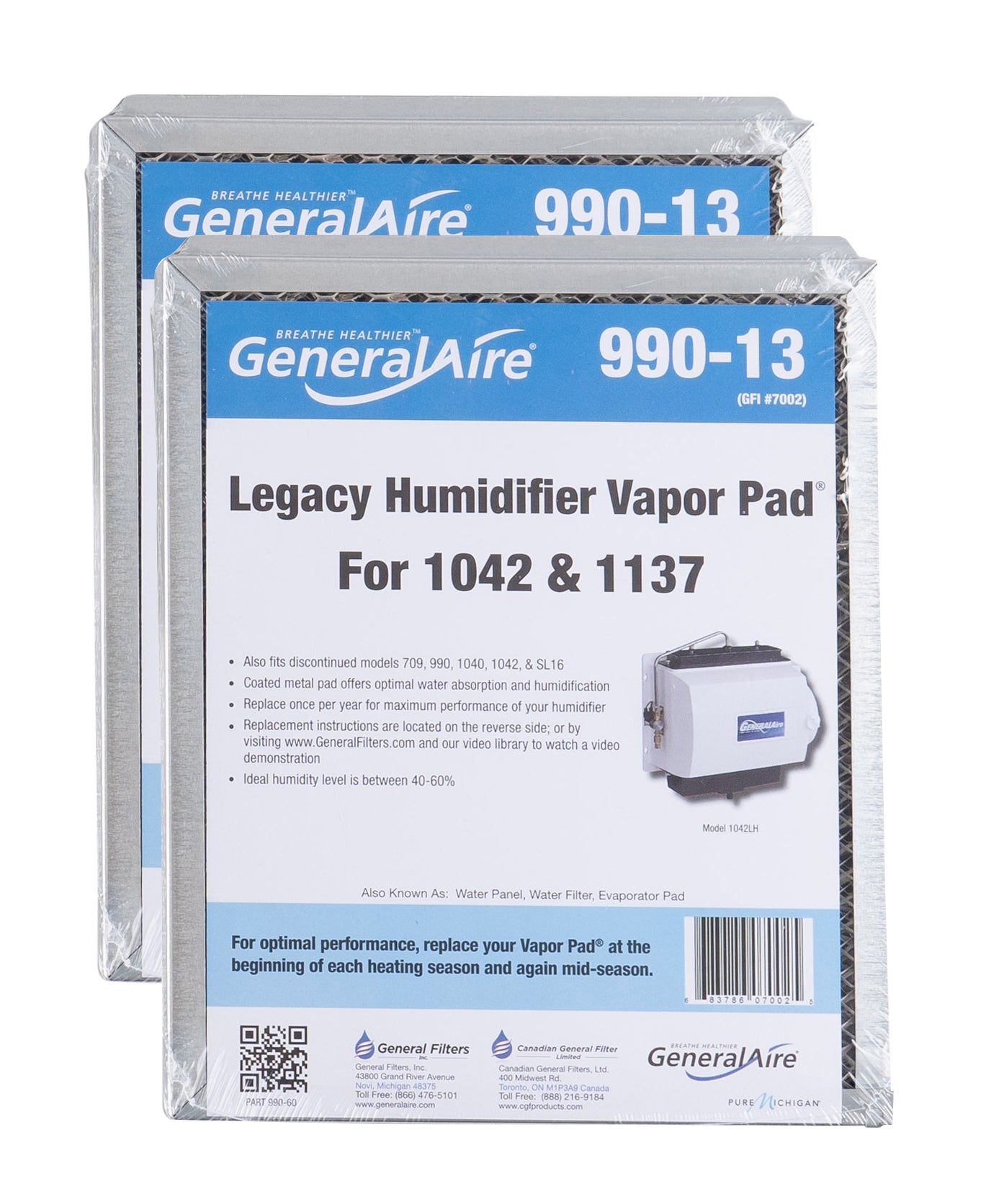GeneralAire 990-13 - Replacement Vapor Pad for Models 1137/1040 and 1042 Series, 12" x 9.75" x 1.5"